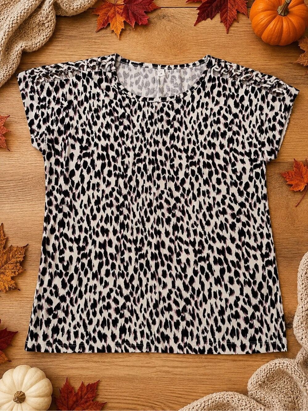 Maurices Leopard Print Cutout Shoulder Top Women’s Medium Pink Black Cream